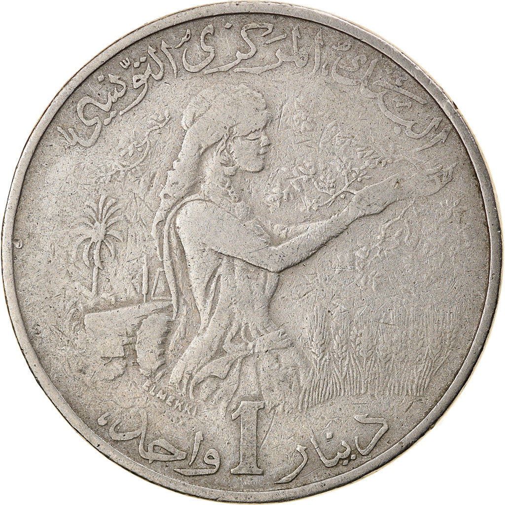 Moneta, Tunisia, Dinar, 1976, MB, Rame-nichel, KM:304