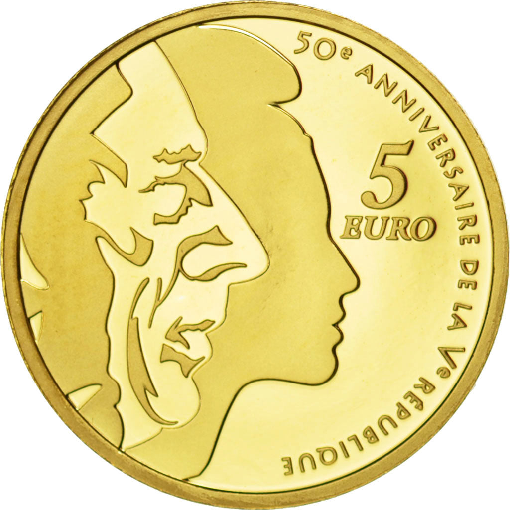 FRANCE, 5 Euro, 2008, KM #1538, MS(64), Gold, 13.9, 1.26