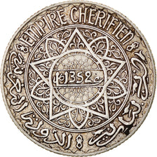 Coin, Morocco, Mohammed V, 5 Francs, AH 1352/1933, Paris, AU(50-53), Silver