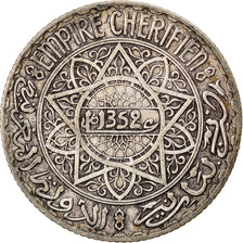 Coin, Morocco, Mohammed V, 5 Francs, AH 1352/1933, Paris, VF(30-35), Silver