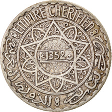 Coin, Morocco, Mohammed V, 5 Francs, AH 1352/1933, Paris, VF(20-25), Silver