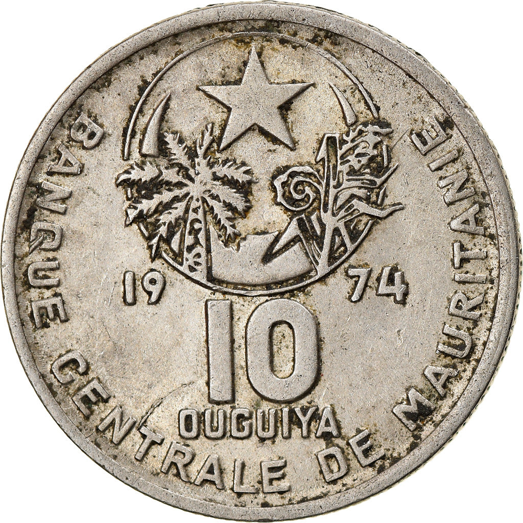 Coin, Mauritania, 10 Ouguiya, 1974, EF(40-45), Copper-nickel, KM:4