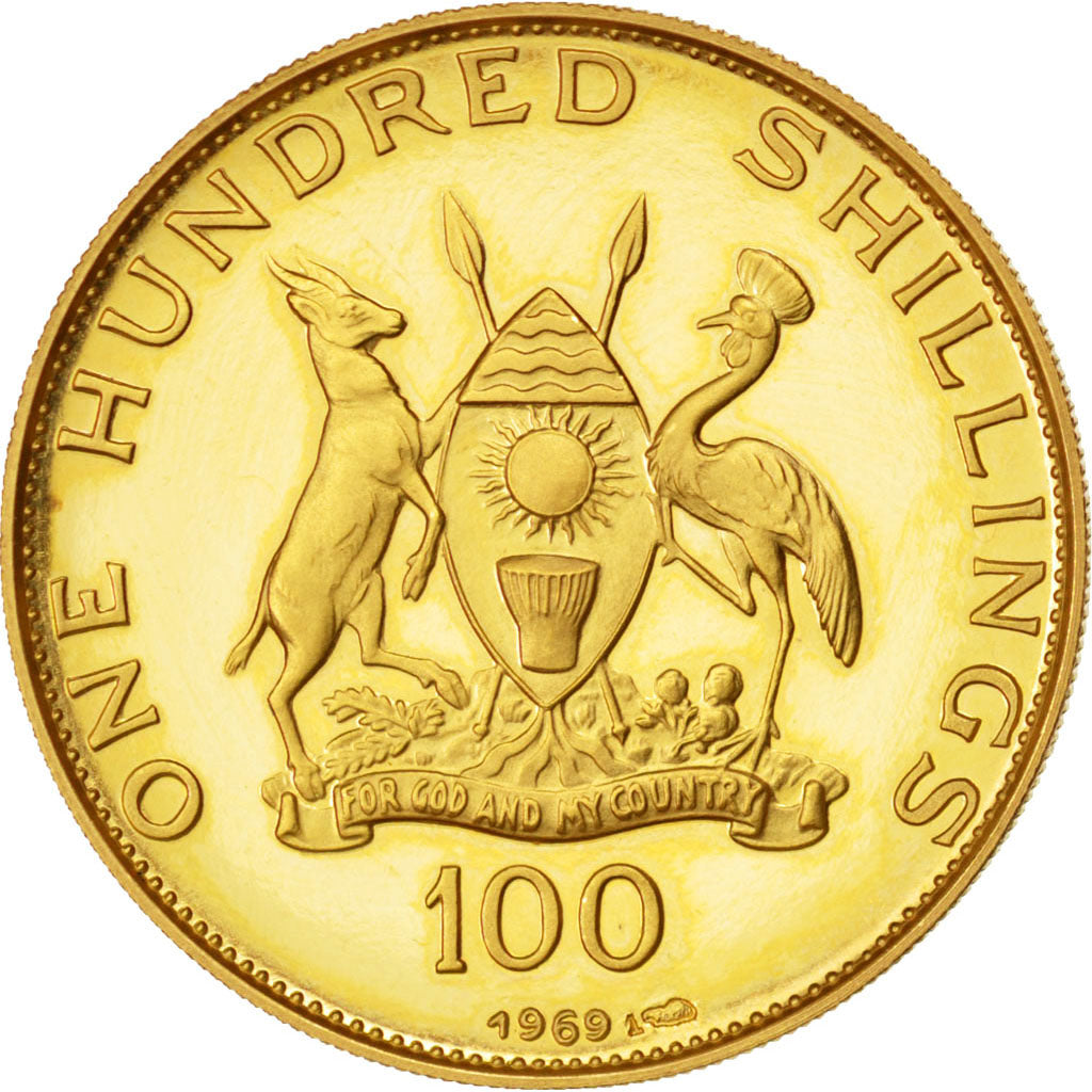 Coin, Uganda, 100 Shillings, 1969, PCGS, PR66DCAM, MS(65-70), Gold, KM:15