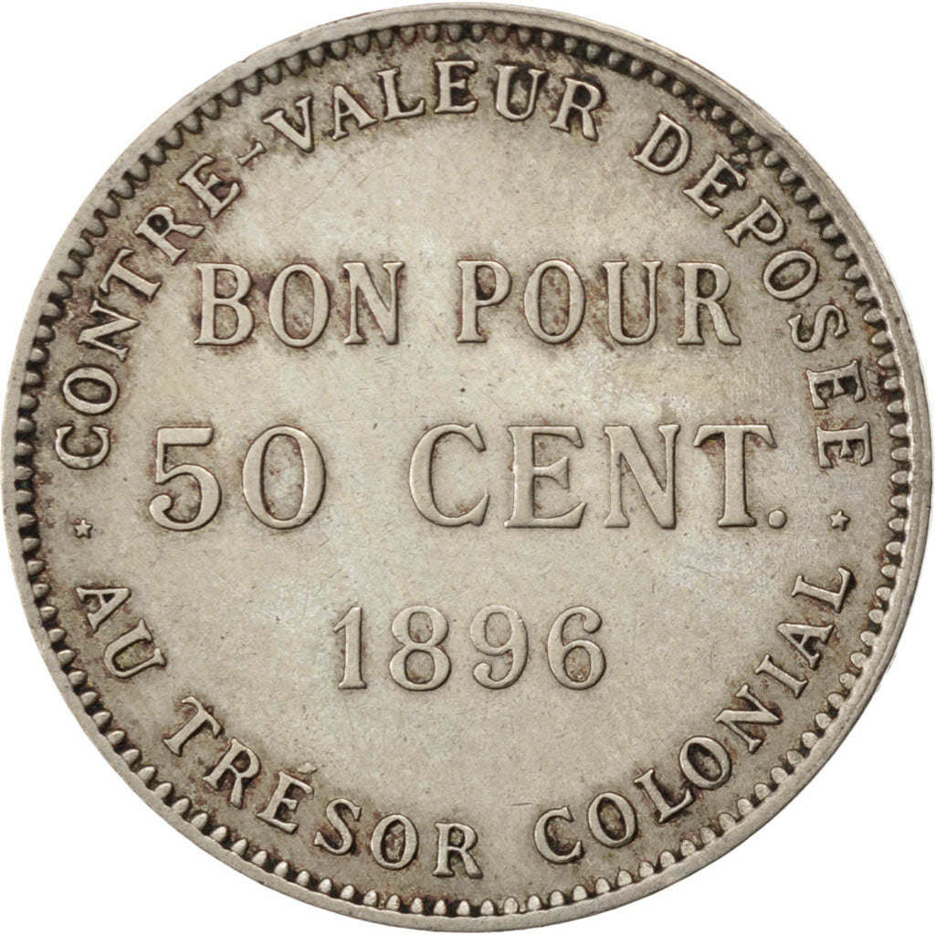 REUNION, 50 Centimes, 1896, KM #4, EF(40-45), Copper-Nickel, Lecompte #41, 2.45