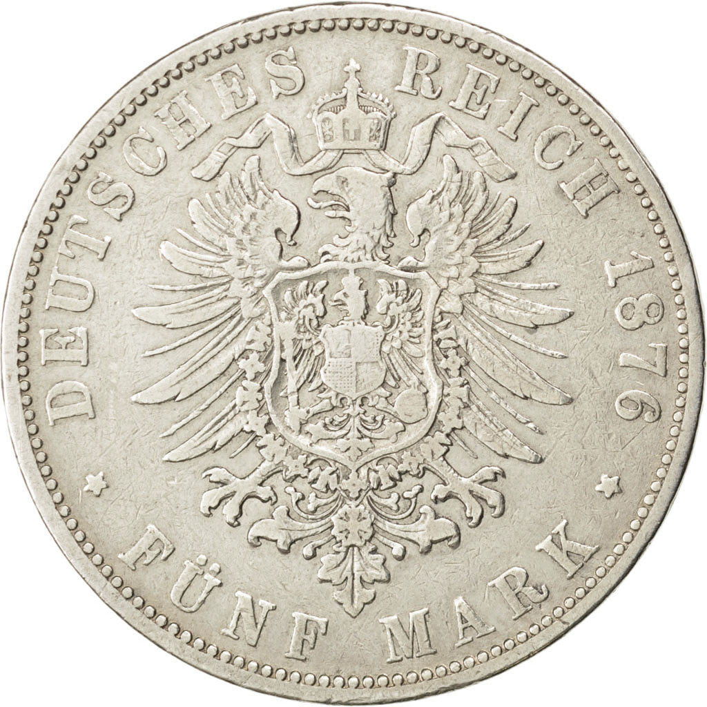 German States, 5 Mark, 1876, Frankfurt, KM #503, VF(30-35), Silver, 27.40