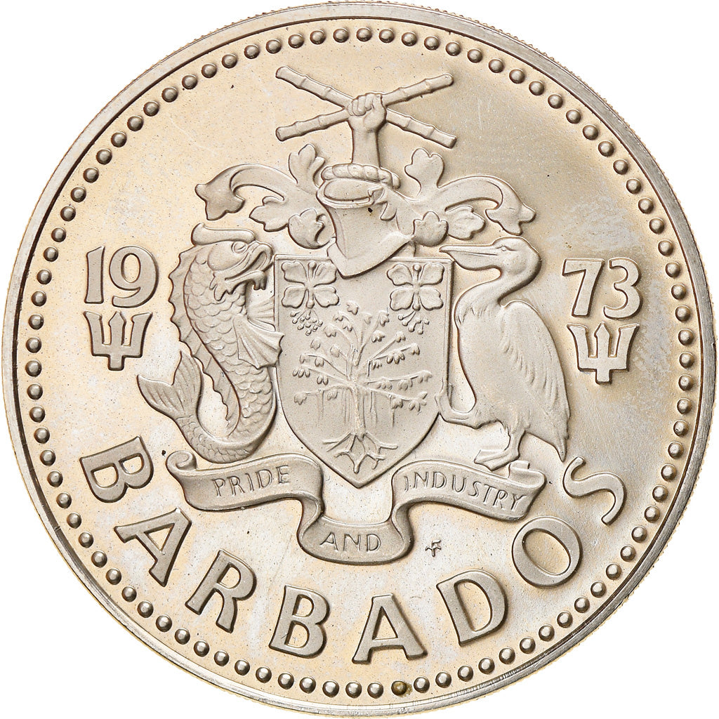 Coin, Barbados, 2 Dollars, 1973, Franklin Mint, BE, MS(65-70), Copper-nickel