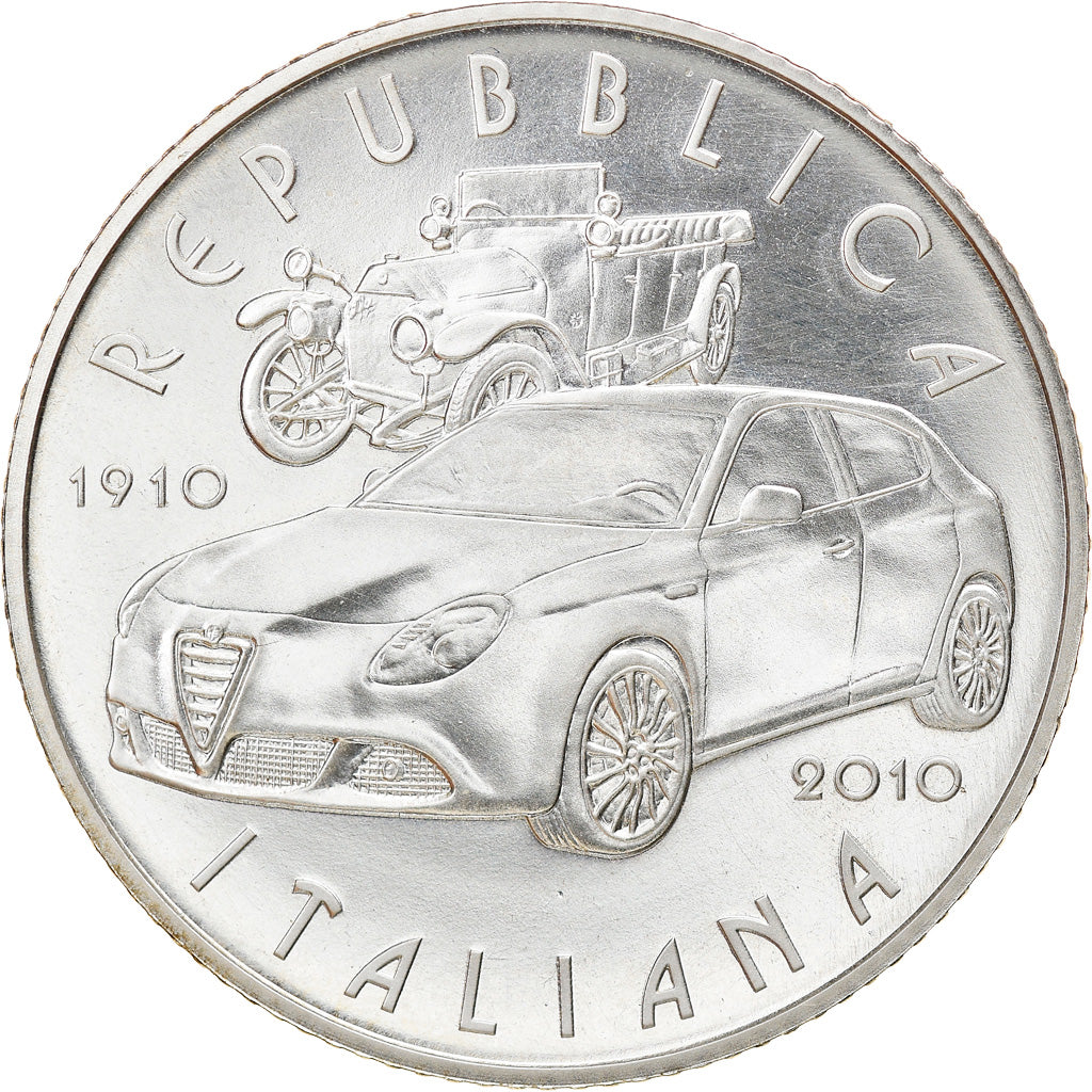 Italy, 5 Euro, Alfa Romeo 100th Anniversary, 2010, Rome, MS(65-70), Silver