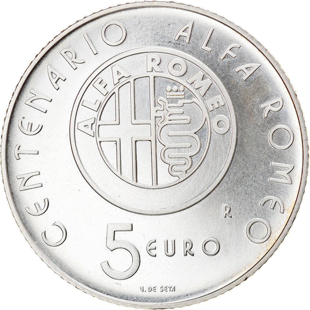 Italy, 5 Euro, Alfa Romeo 100th Anniversary, 2010, Rome, MS(65-70), Silver
