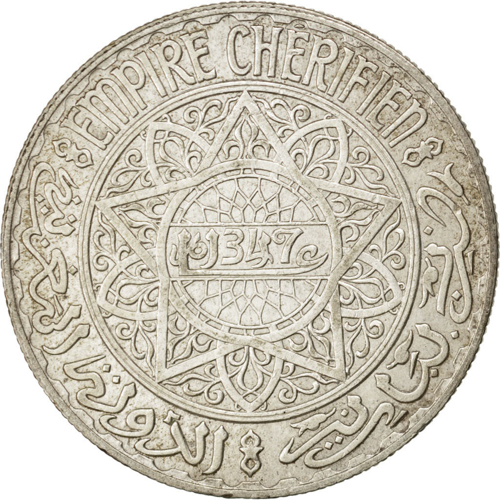 Marocco, Mohammed V, 20 Francs, 1928, BB, Argento, KM:39