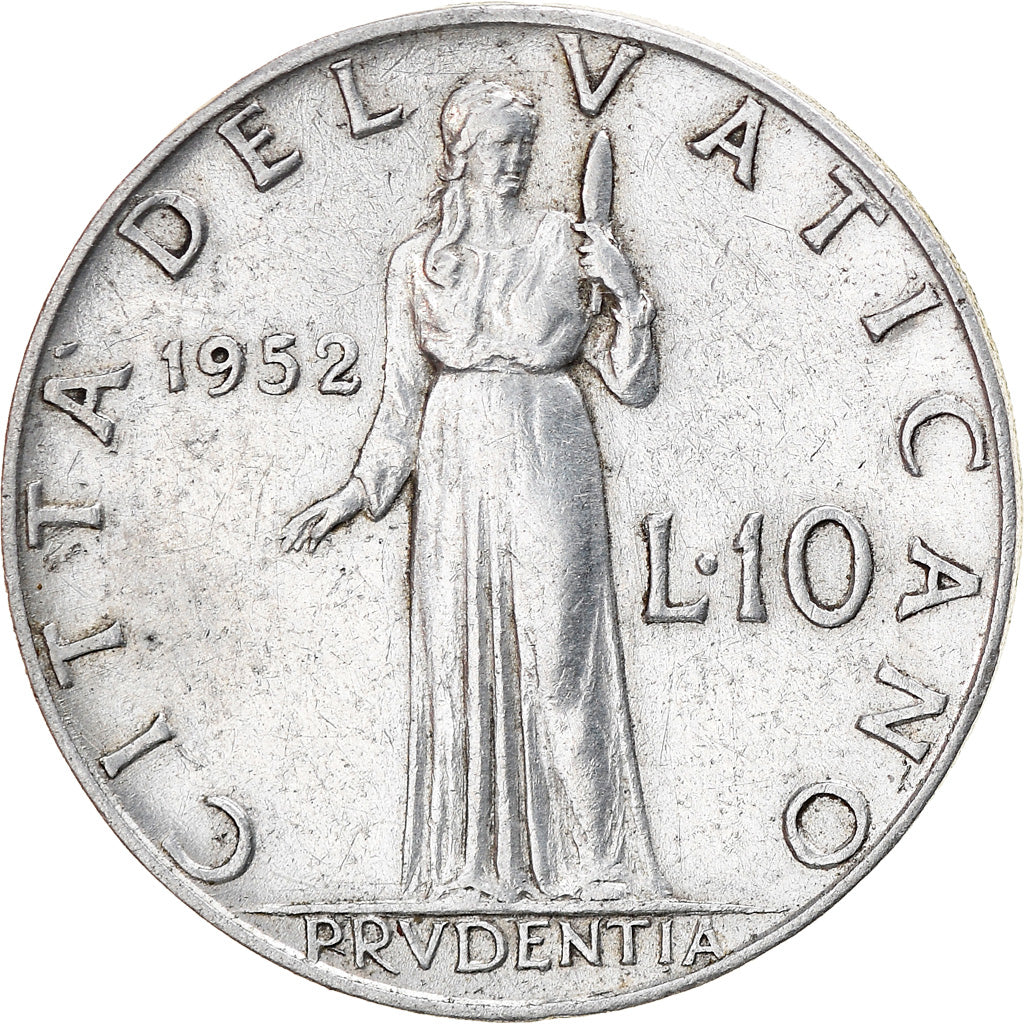 Moeda, CIDADE DO VATICANO, Pius XII, 10 Lire, 1952, Roma, AU(50-53), Alumínio