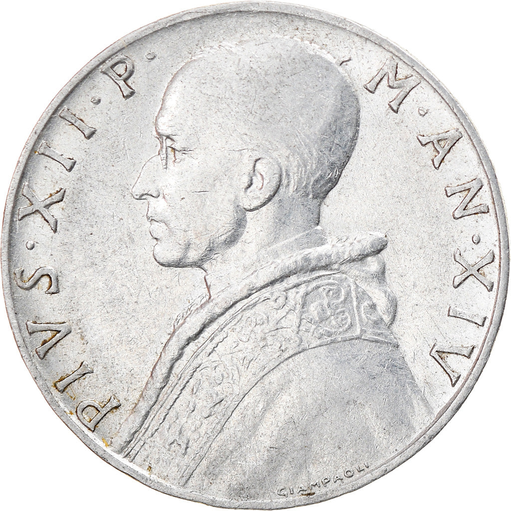Coin, VATICAN CITY, Pius XII, 10 Lire, 1952, Roma, EF(40-45), Aluminum, KM:52.1