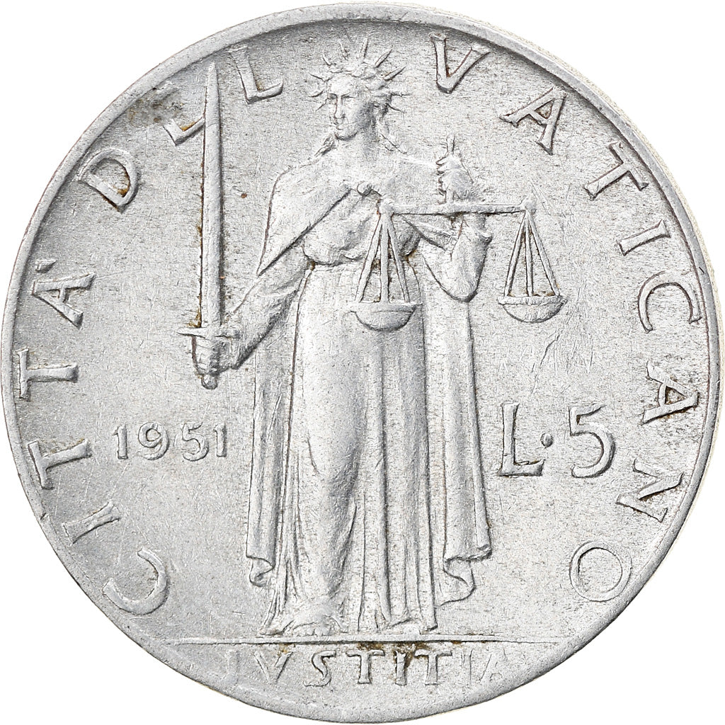 Monnaie, Cité du Vatican, Pius XII, 5 Lire, 1951, Roma, TB+, Aluminium, KM:51.1