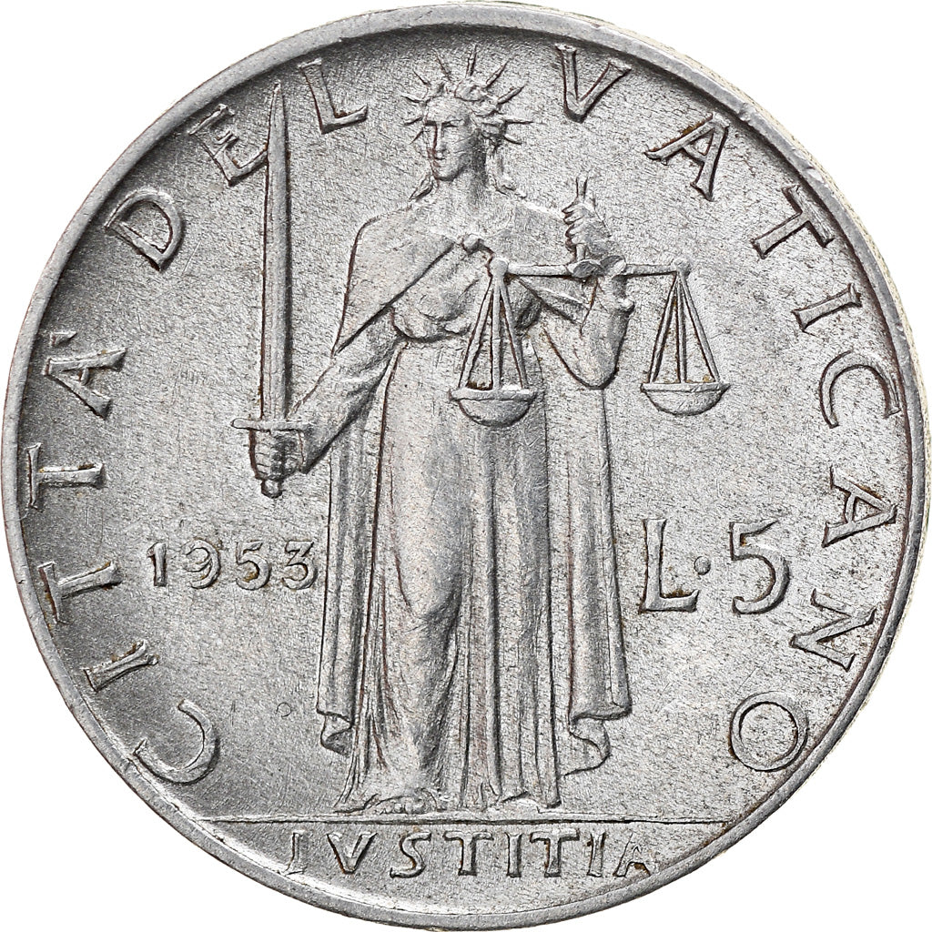 Münze, Vatikanstadt, Pius XII, 5 Lire, 1953, Roma, VZ, Aluminium, KM:51.1