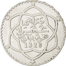 MOROCCO, Rial, 10 Dirhams, 1911, bi-Bariz, KM #25, EF(40-45), Silver, 24.91