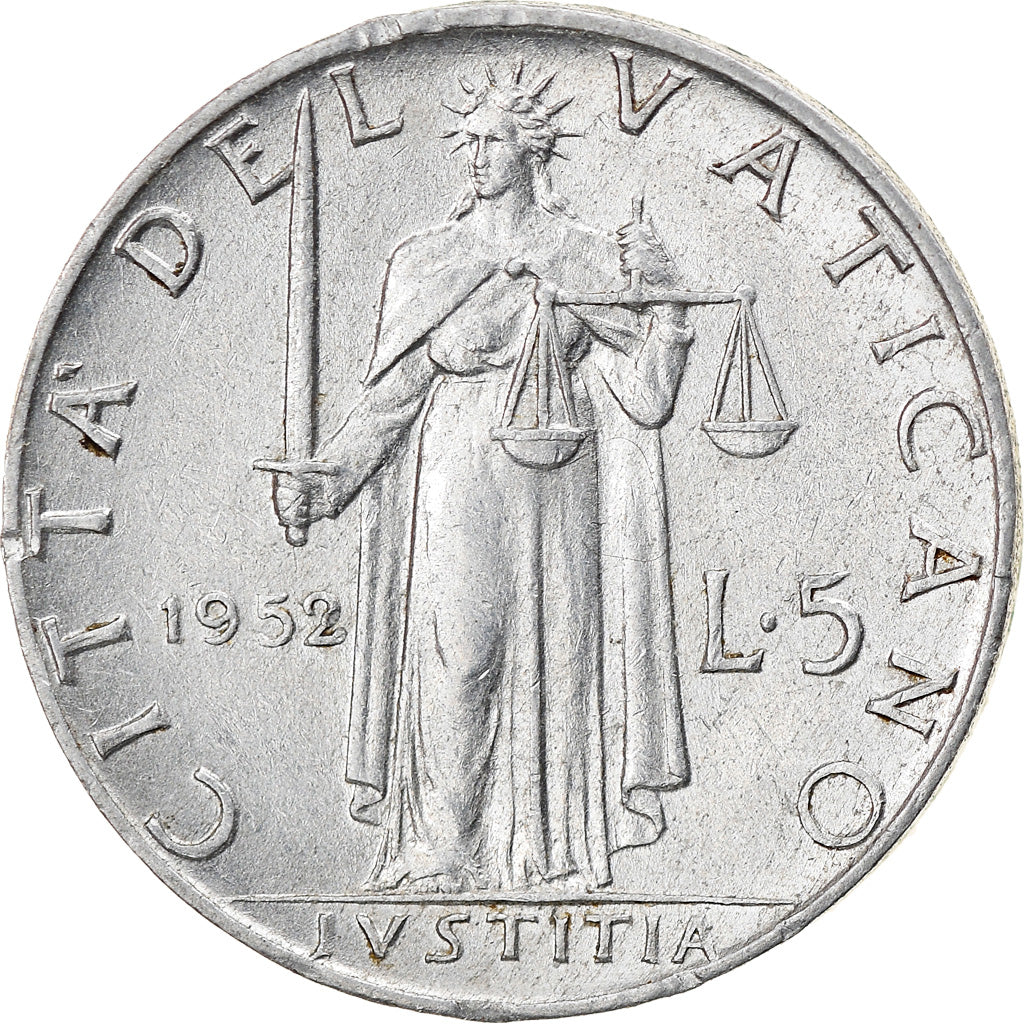 Moneda, CIUDAD DEL VATICANO, Pius XII, 5 Lire, 1952, Roma, EBC, Aluminio