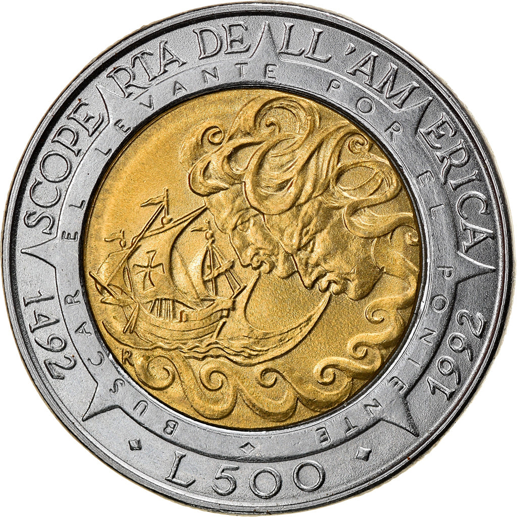 Coin, San Marino, 500 Lire, 1992, Rome, MS(60-62), Bi-Metallic, KM:286