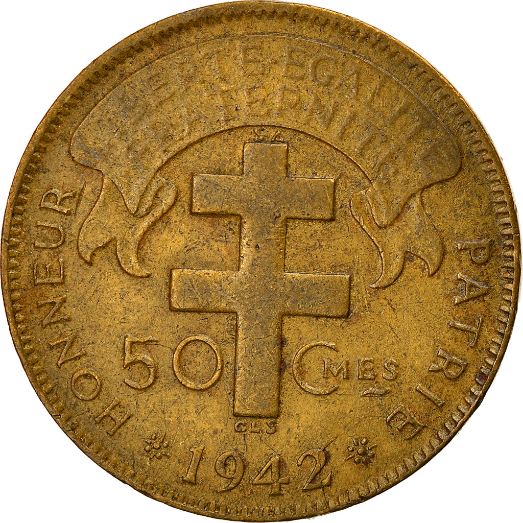 Munten, Frans Equatoriaal Afrika, 50 Centimes, 1942, Pretoria, ZF, Tin, KM:1