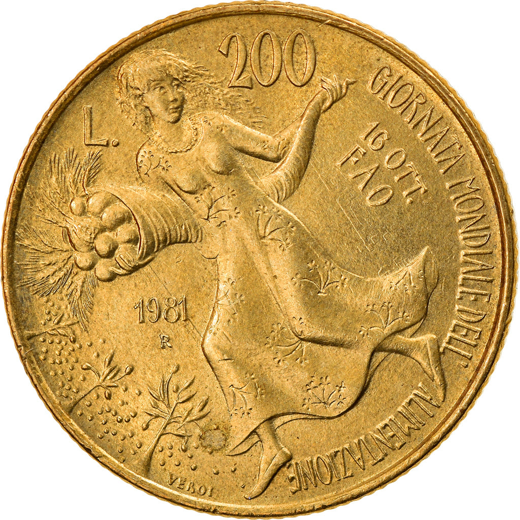 Moneta, Włochy, World Food Day, 200 Lire, 1981, Rome, EF(40-45)