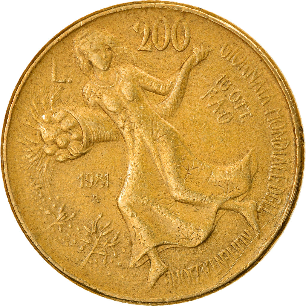 Moneta, Włochy, World Food Day, 200 Lire, 1981, Rome, VF(30-35)