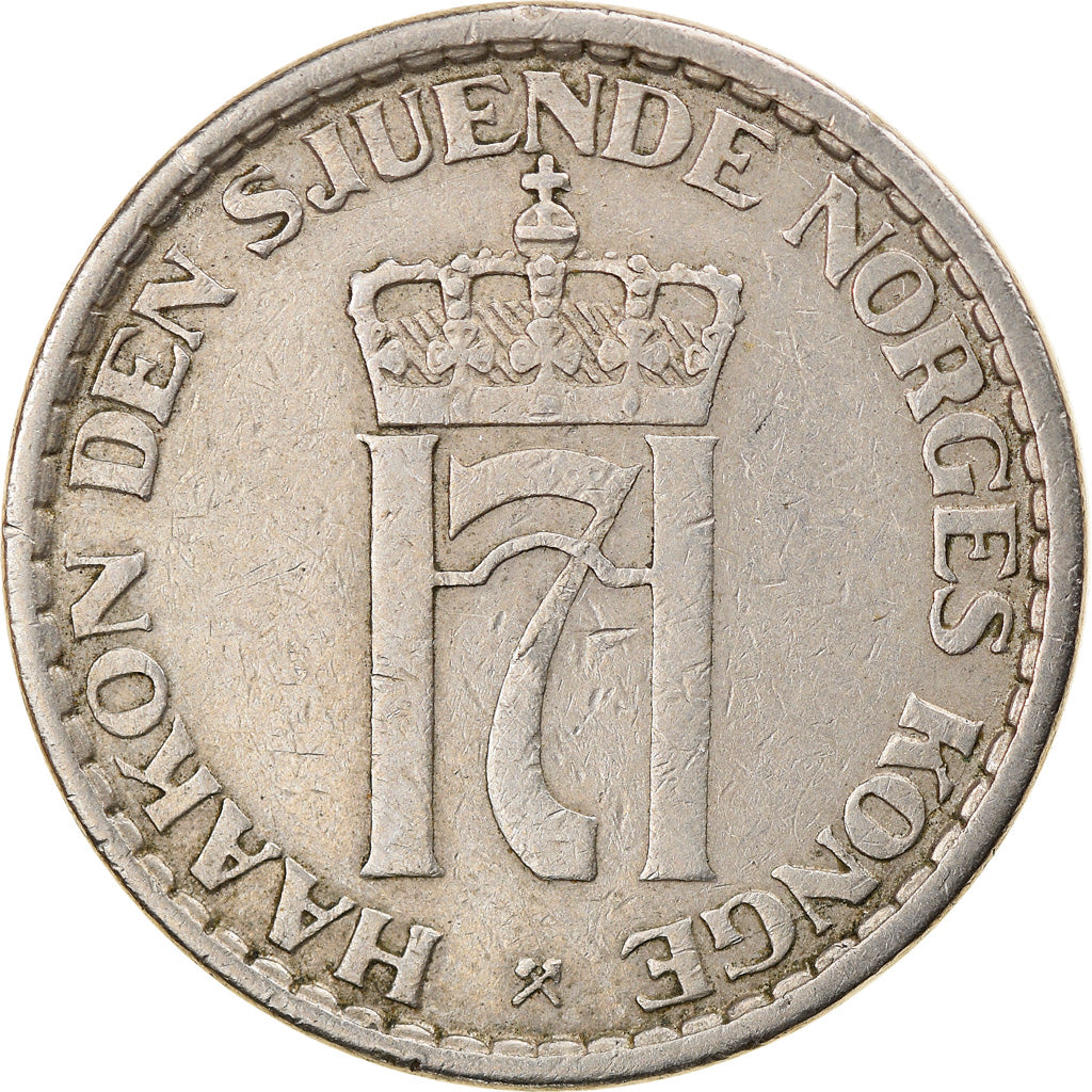 Moneda, Noruega, Haakon VII, Krone, 1954, BC+, Cobre - níquel, KM:397.2