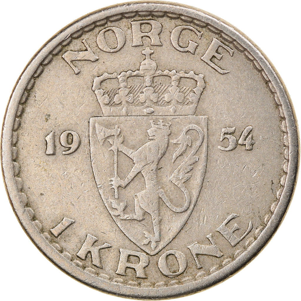 Moneda, Noruega, Haakon VII, Krone, 1954, BC+, Cobre - níquel, KM:397.2