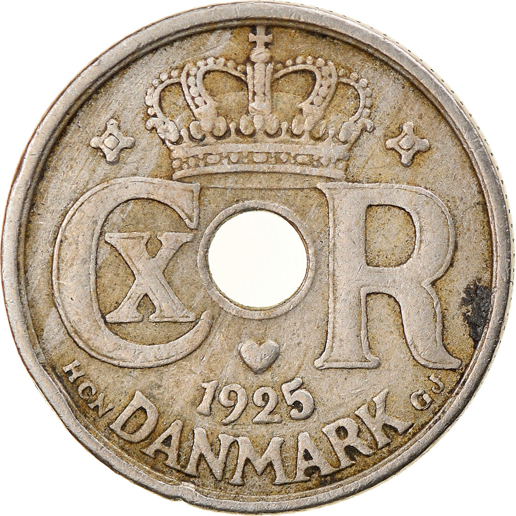 Moneda, Dinamarca, Christian X, 10 Öre, 1925, Copenhagen, MBC, Cobre - níquel