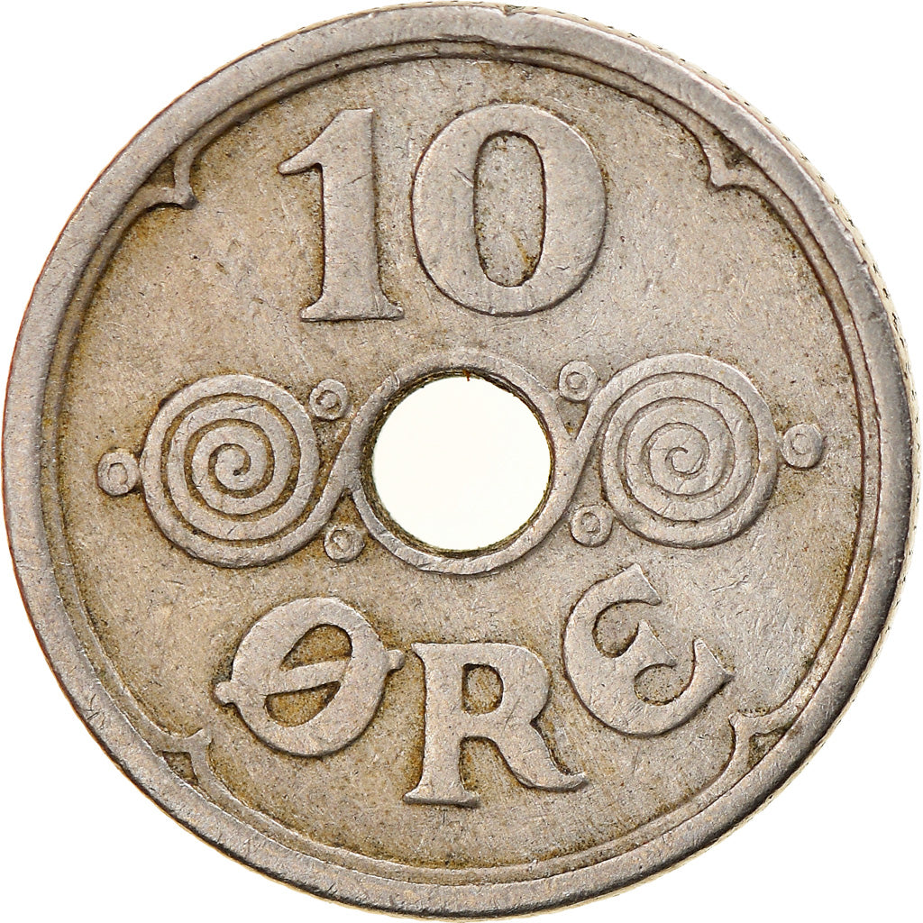 Moneda, Dinamarca, Christian X, 10 Öre, 1925, Copenhagen, MBC, Cobre - níquel