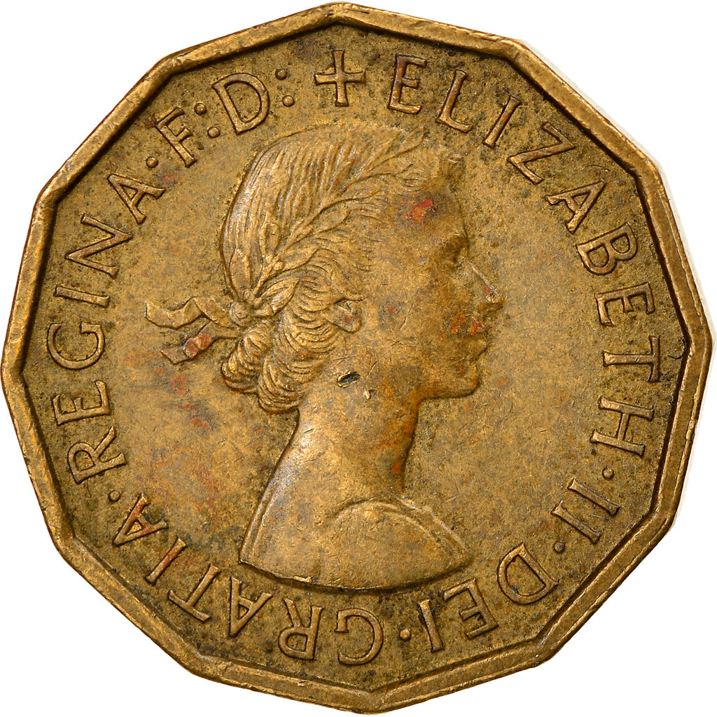 Coin, Great Britain, Elizabeth II, 3 Pence, 1964, VF(30-35), Nickel-brass