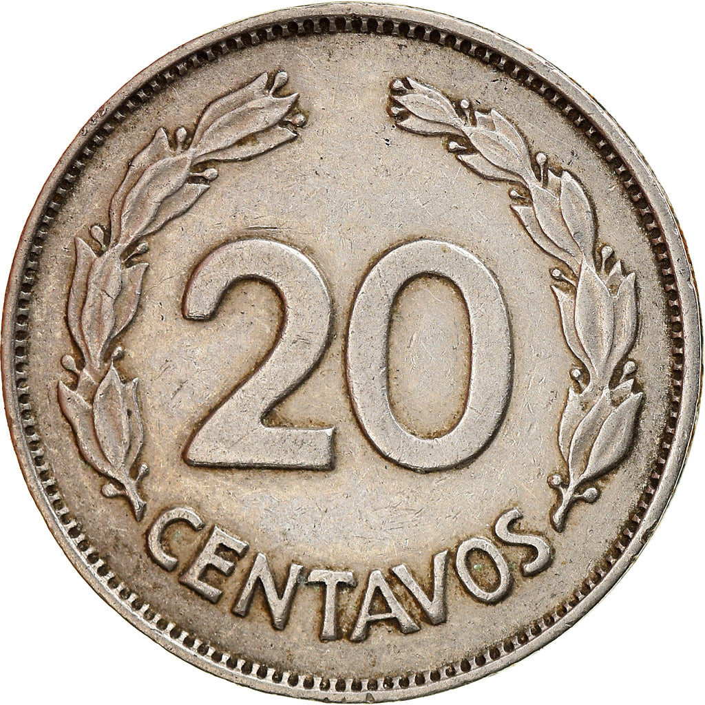 Moneta, Ekwador, 20 Centavos, 1966, EF(40-45), Nikiel powlekany stalą, KM:77.1c