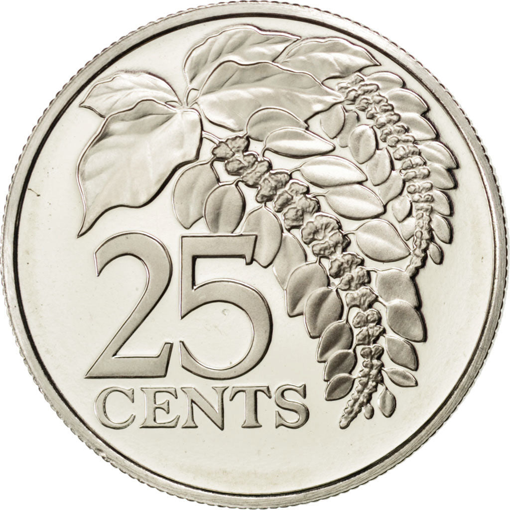 TRINIDAD & TOBAGO, 25 Cents, 1975, Franklin Mint, KM #28, MS(63),...