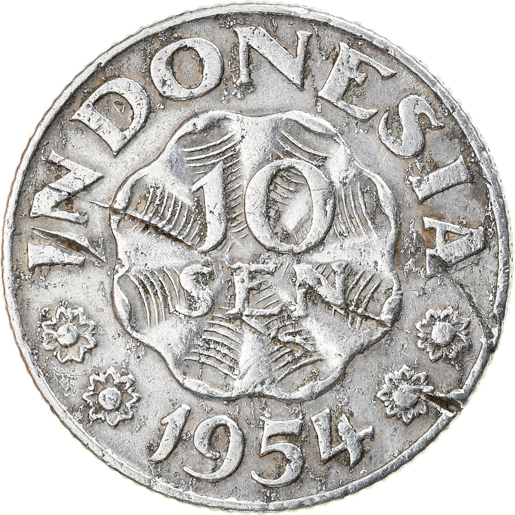 Coin, Indonesia, 10 Sen, 1954, VF(30-35), Aluminum, KM:6