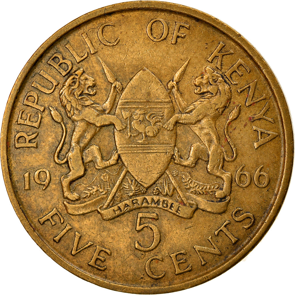 Moneda, Kenia, 5 Cents, 1966, MBC, Níquel - latón, KM:1
