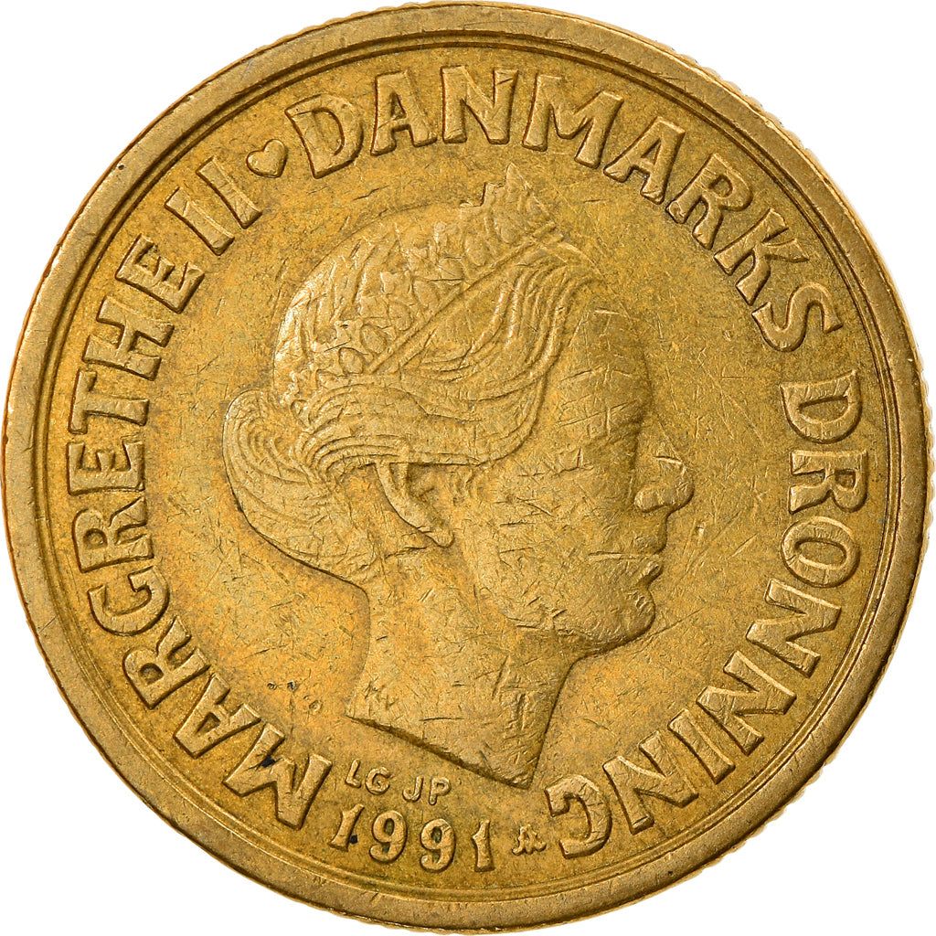 Coin, Denmark, Margrethe II, 20 Kroner, 1991, Copenhagen, VF(30-35)