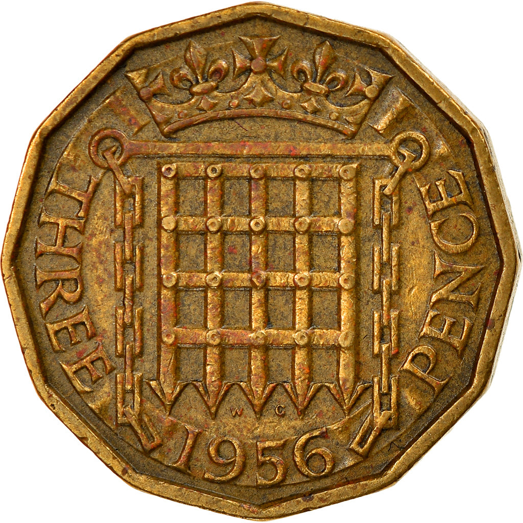 Moneta, Gran Bretagna, Elizabeth II, 3 Pence, 1956, MB, Nichel-ottone, KM:900