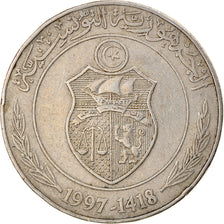 Coin, Tunisia, Dinar, 1997, VF(20-25), Copper-nickel, KM:347