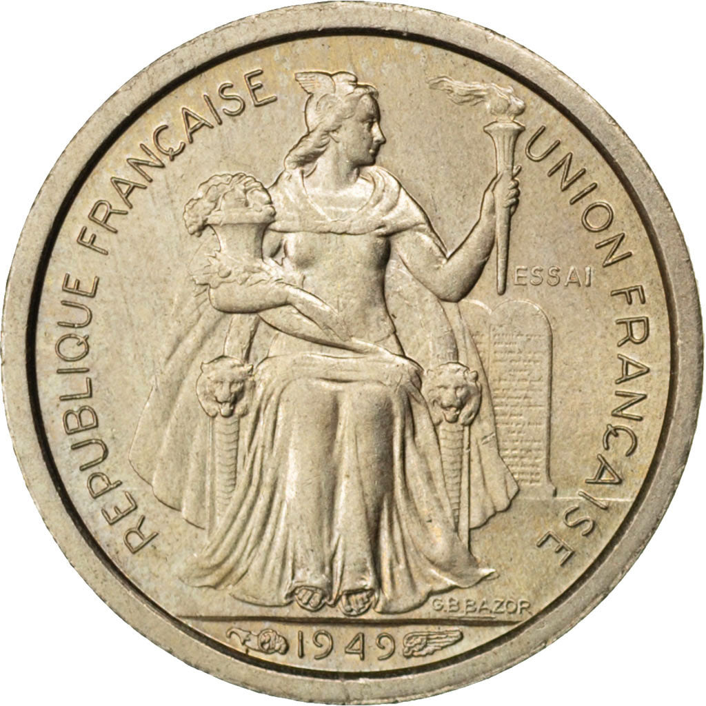 FRENCH OCEANIA, 50 Centimes, 1949, KM #E7, AU(55-58), Copper-Nickel, Lecompte...