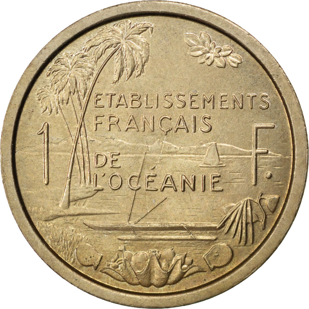 FRENCH OCEANIA, Franc, 1949, KM #E8, AU(55-58), Copper-Nickel, Lecompte #17,...