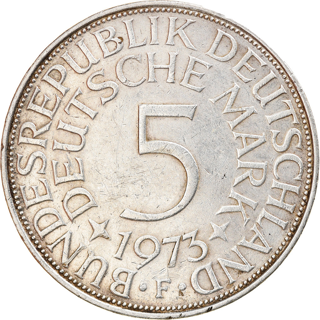 Coin, GERMANY - FEDERAL REPUBLIC, 5 Mark, 1973, Stuttgart, EF(40-45), Silver