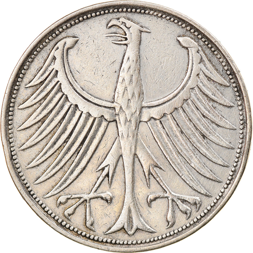 Coin, GERMANY - FEDERAL REPUBLIC, 5 Mark, 1951, Hamburg, EF(40-45), Silver