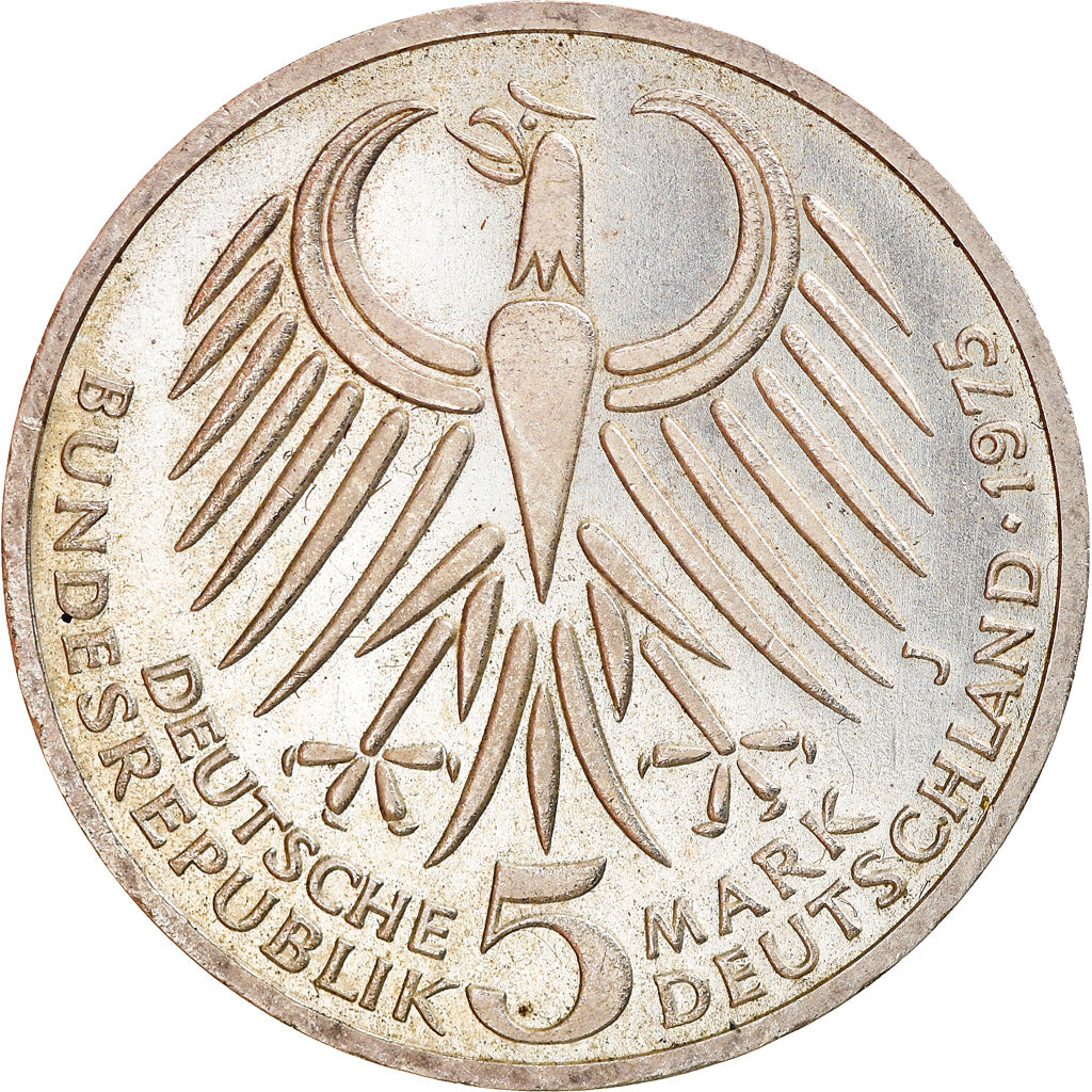 Coin, GERMANY - FEDERAL REPUBLIC, 5 Mark, 1975, Hamburg, Germany, BE, AU(50-53)