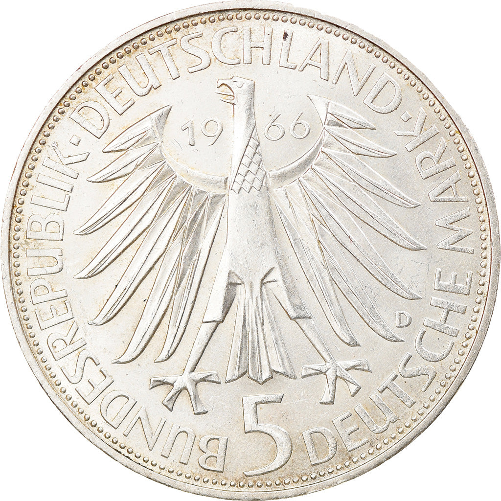 Coin, GERMANY - FEDERAL REPUBLIC, 5 Mark, 1966, Munich, Germany, AU(55-58)