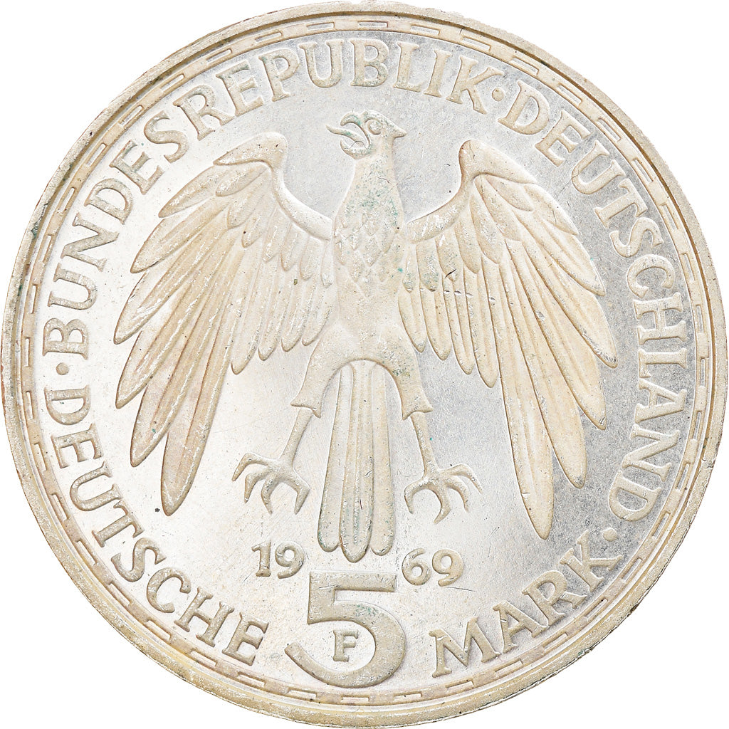Moeda, ALEMANHA - REPÚBLICA FEDERAL, 5 Mark, 1969, Stuttgart, Germany, BE