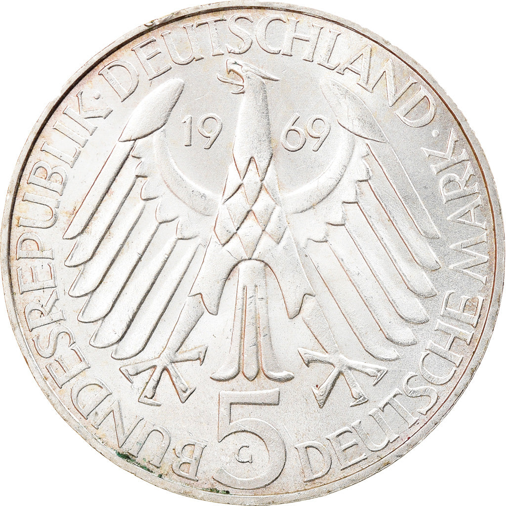 Coin, GERMANY - FEDERAL REPUBLIC, 5 Mark, 1969, Karlsruhe, Germany, AU(55-58)