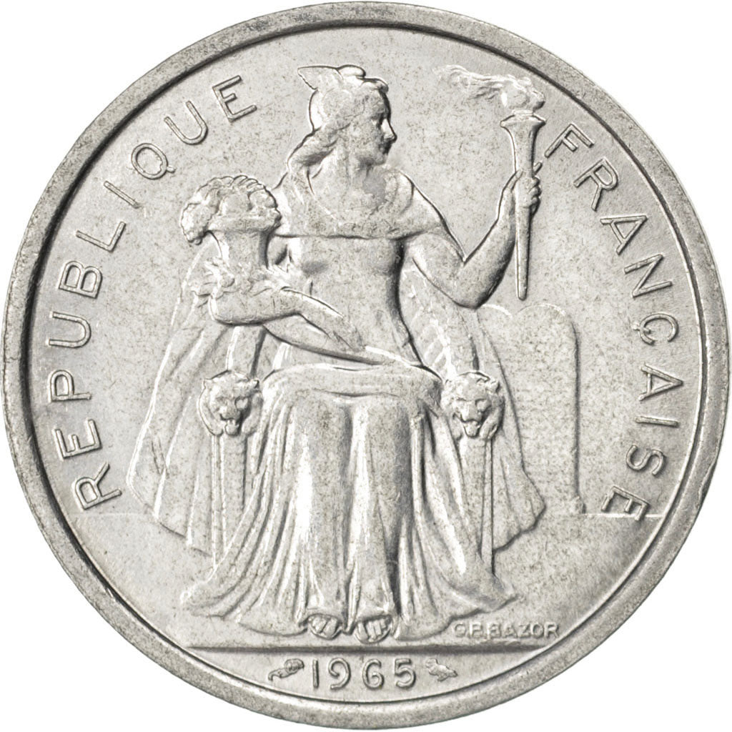 FRENCH POLYNESIA, 5 Francs, 1965, KM #4, AU(55-58), Aluminum, 31, Lecompte #47,.