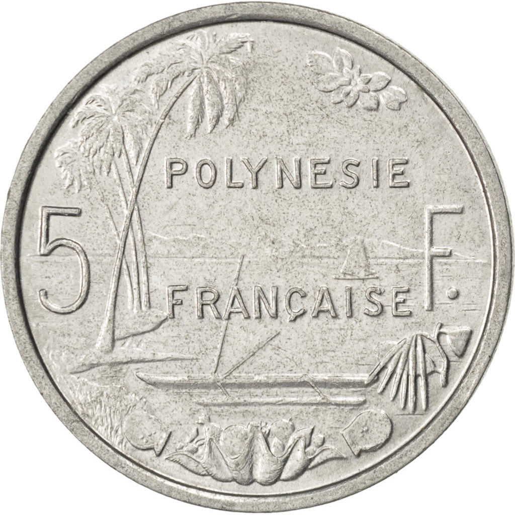 FRENCH POLYNESIA, 5 Francs, 1965, KM #4, AU(55-58), Aluminum, 31, Lecompte #47,.