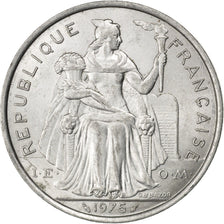 FRENCH POLYNESIA, 5 Francs, 1975, Paris, KM #12, AU(55-58), Aluminum, 31,...