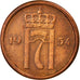 Moneda, Noruega, Haakon VII, Ore, 1954, EBC, Bronce, KM:398