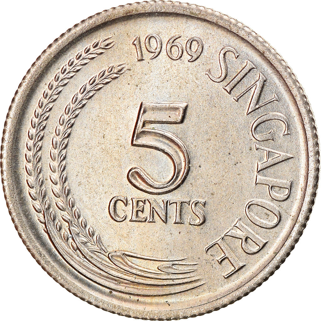 Coin, Singapore, 5 Cents, 1969, Singapore Mint, AU(55-58), Copper-nickel, KM:2