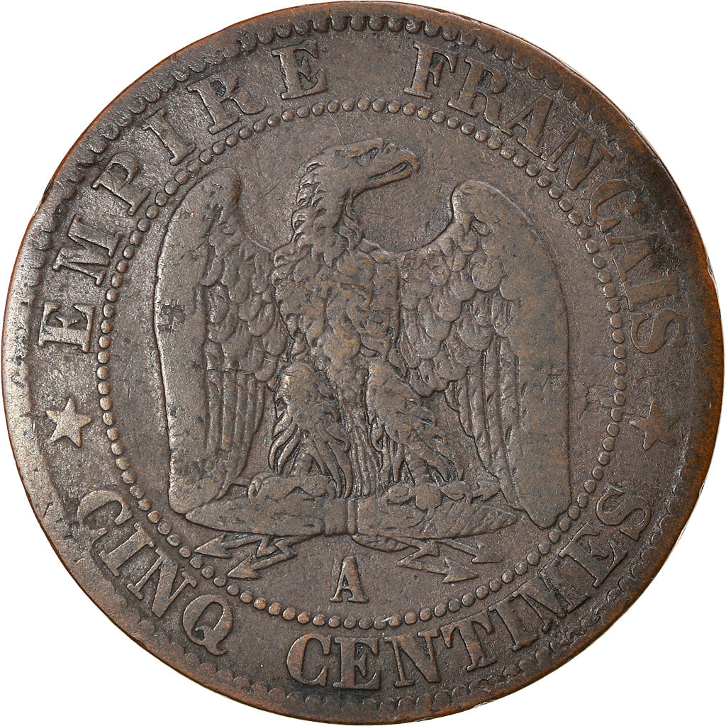 Munten, Frankrijk, Napoleon III, 5 Centimes, 1854, Paris, FR+, Bronze