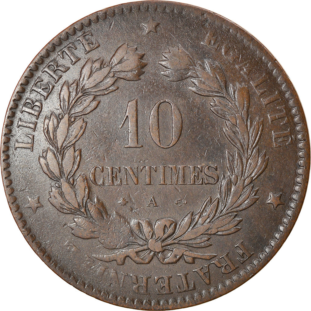 Monnaie, France, Cérès, 10 Centimes, 1873, Paris, TTB, Bronze, Gadoury:265a